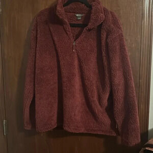Women’s Eddie Bauer size xl cranberry colored Sherpa quarter zip